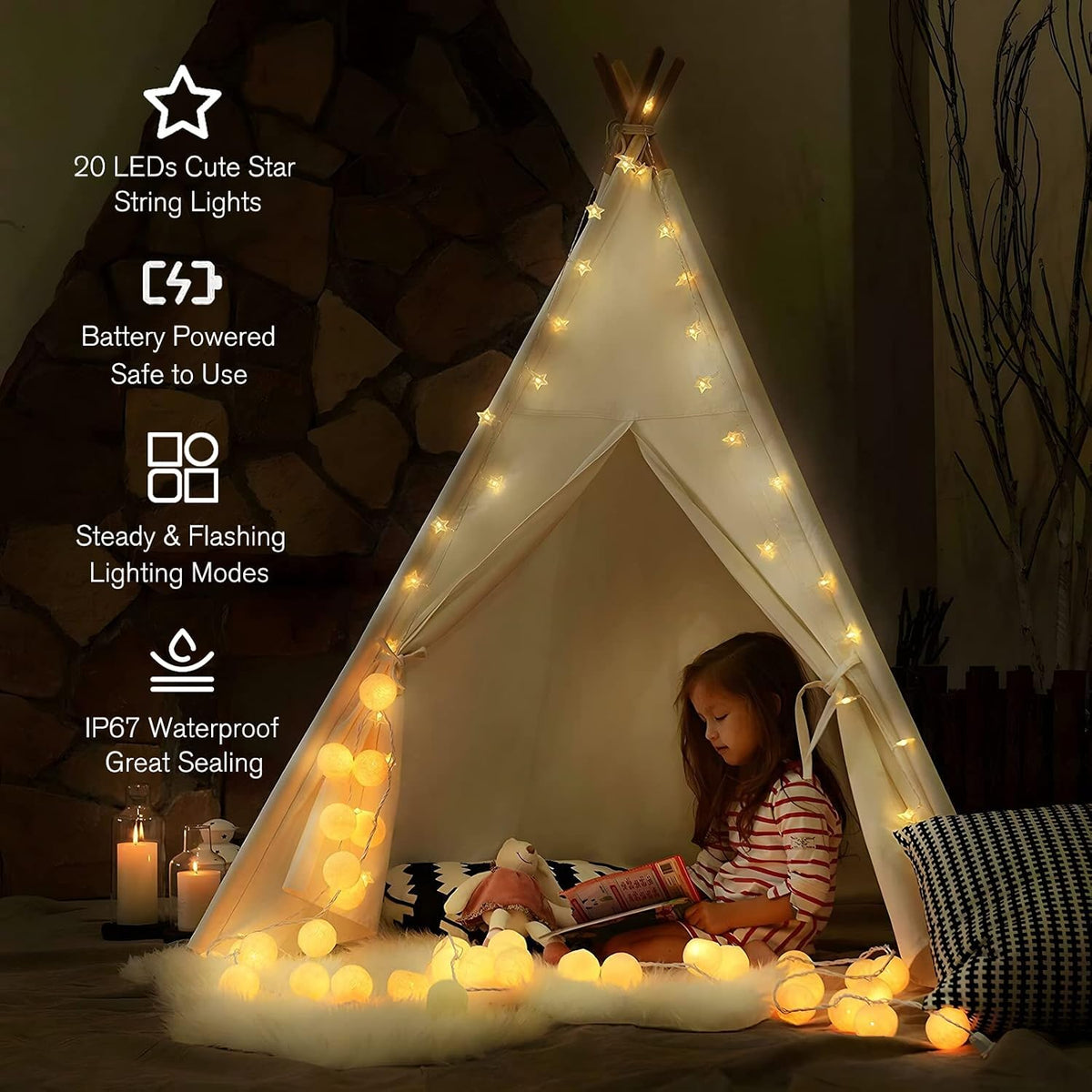 ANJAYLIA 20 LED Star Lights, 10FT Battery Operated Fairy Light, Warm White