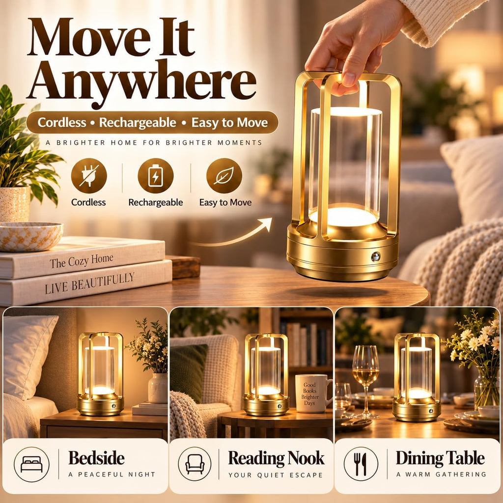 Rechargeable Table Lamp for Outdoor Indoor Portable Lamp with 3 Colors
