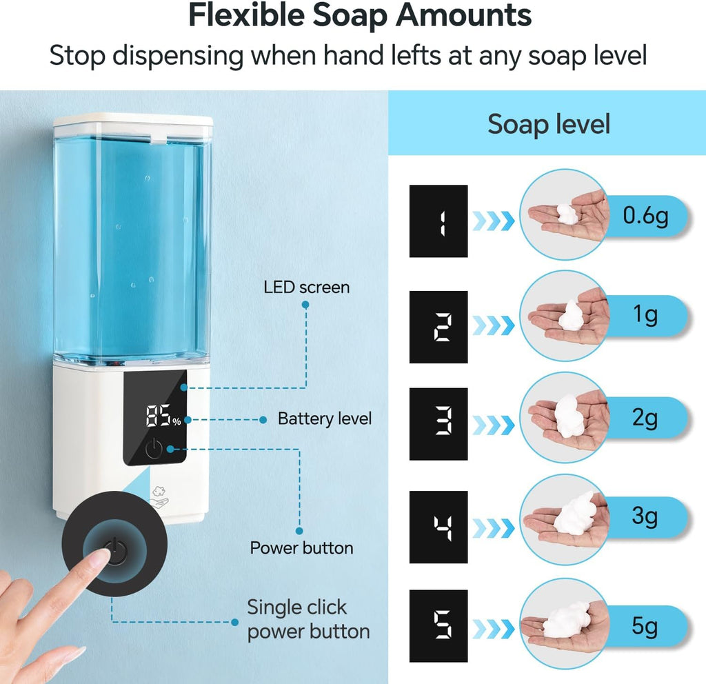 LAOPAO Soap Dispenser, Automatic Soap Dispenser Wall Mount Rechargeable Foaming Soap Pump for Bathroom Kitchen, Touchless Foam Soap Dispenser for Dish/Hand/Shower Soap, Home & Commercial, 540ml, White