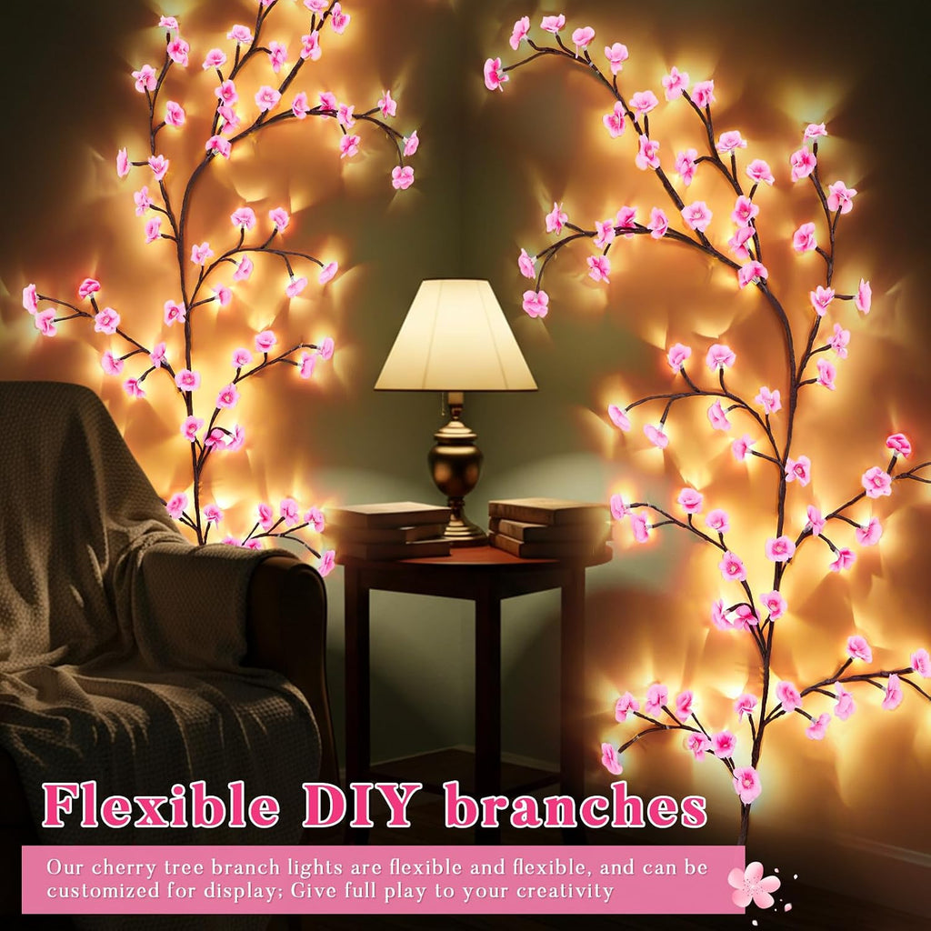 Glooglitter 2 Set Cherry Blossom Tree Branch Lights for Wall, 3.94 FT Light