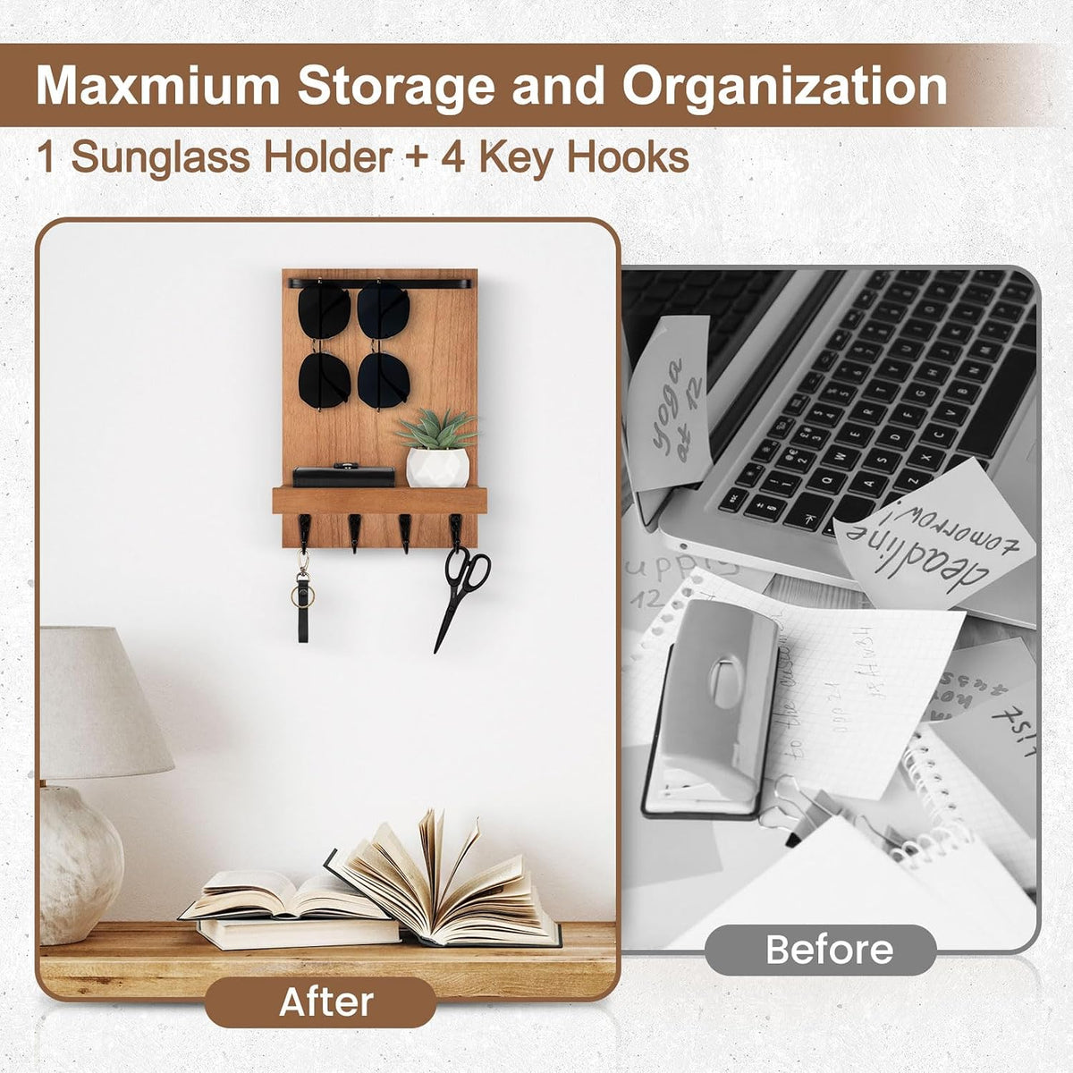 Key Holder Wall Mount, Key and Sunglasses Holder for Wall