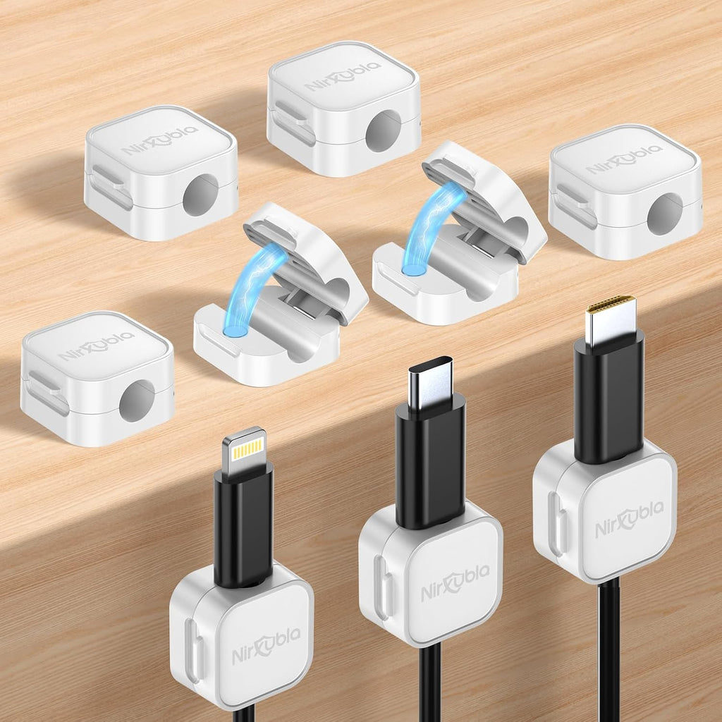 [9 Pack] Magnetic Cable Clips, Easy to Adjust, Enhanced Adhesive Wire Organizer, Desk Cable Management, Mini Holder for Wire Or Cable Clips for Home, Office, Car, Desk, Nightstand (White-9 Pack)