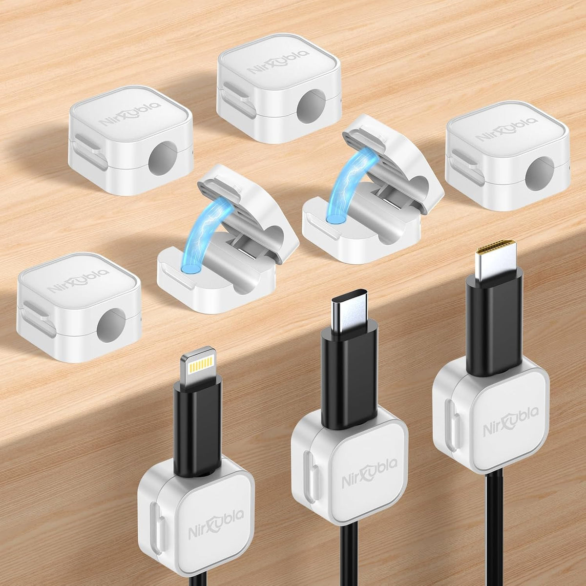 [9 Pack] Magnetic Cable Clips, Easy to Adjust, Enhanced Adhesive Wire Organizer, Desk Cable Management, Mini Holder for Wire Or Cable Clips for Home, Office, Car, Desk, Nightstand (White-9 Pack)