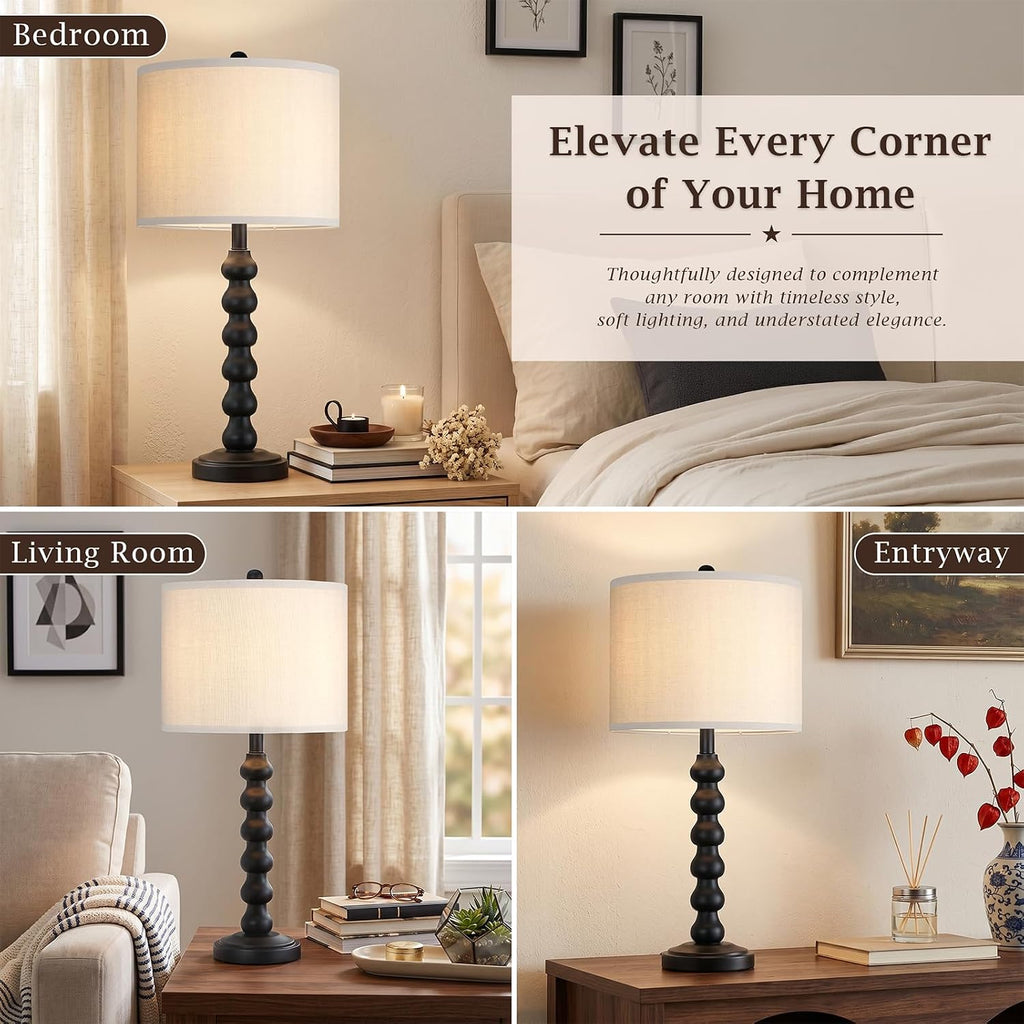 Lovlast 27" Farmhouse Modern Black Table Lamps for Living Room Bedroom
