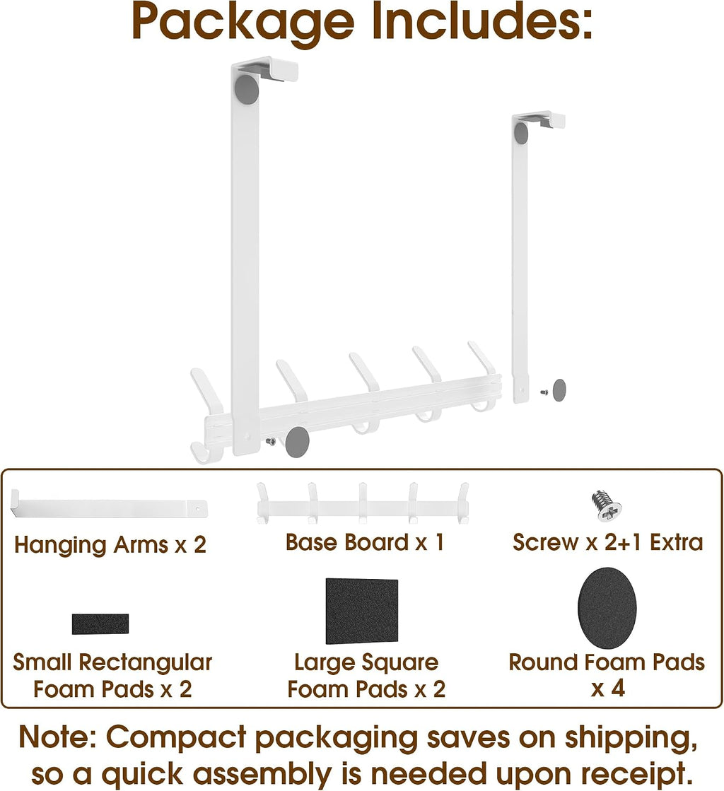 KitchLife Long Over The Door Hooks Hanger with 15.75 inches Extended Arms, Fit 1-3/4" Doors, J40U, Thickened Bathroom Towel Rack Organization, 1 Pack, Glossy White