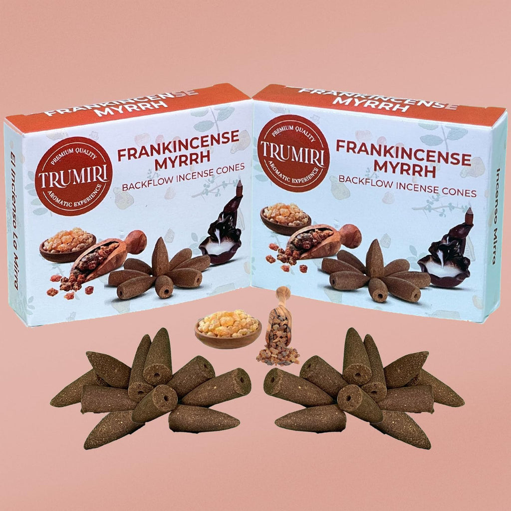 Frankincense Myrrh Backflow Incense - 20 Cones, Dual Pack of 10, Waterfall Effect