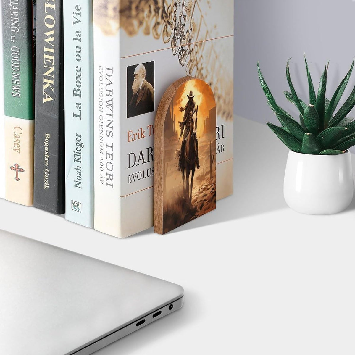 Book Ends Cowboy Western Wood Bookends for Shelves to Hold Books Heavy Duty Non-Skid Book Stoppers Wood Decorative Home Office School