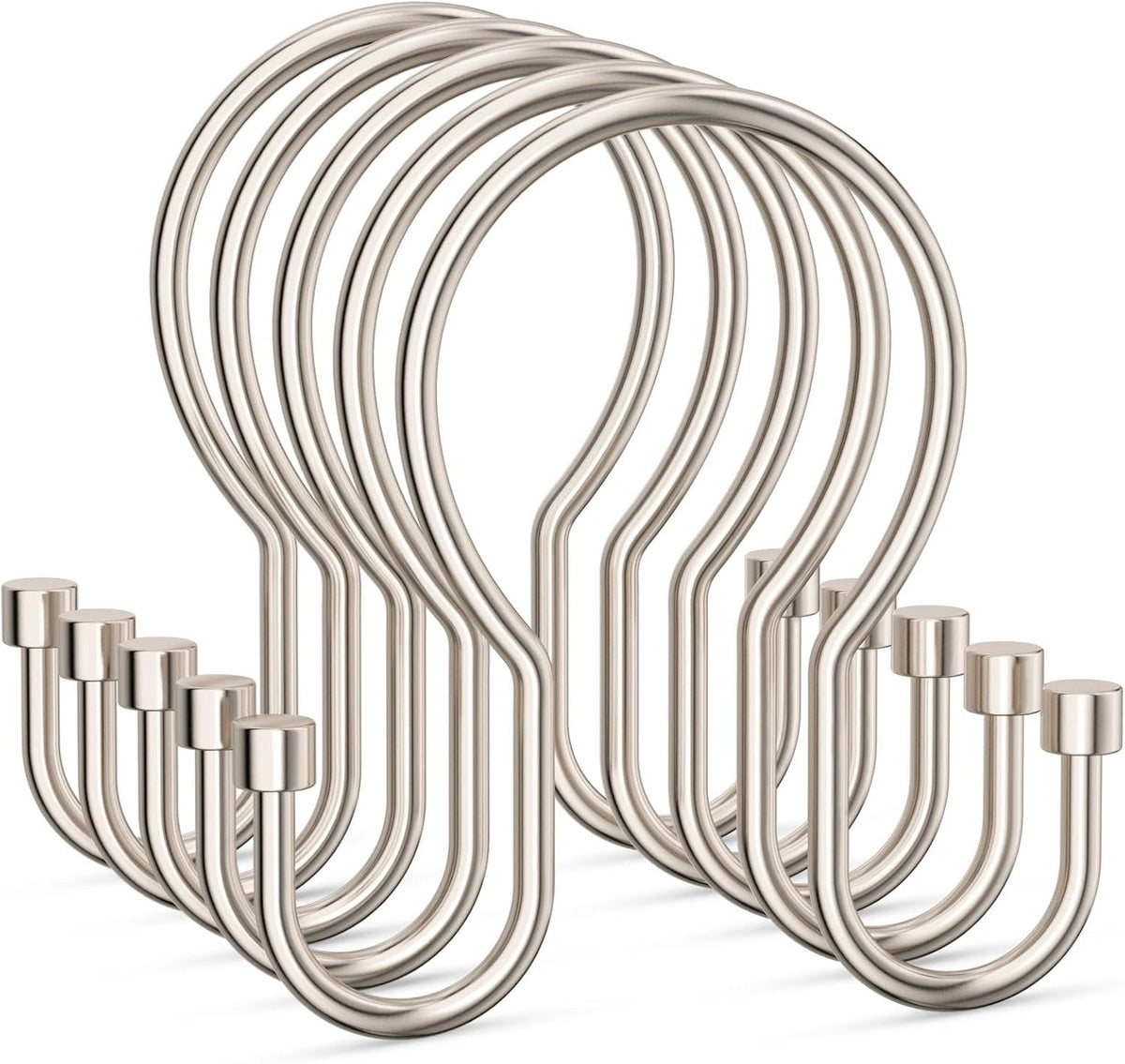 Goowin 24 Pack Shower Curtain Hooks, Simple Shower Curtain Rings, Sturdy Shower Curtain Hangers, Double Hook Shower Curtain Hooks, Smooth Gliding Metal Shower Hooks for Shower Curtain, Nickel