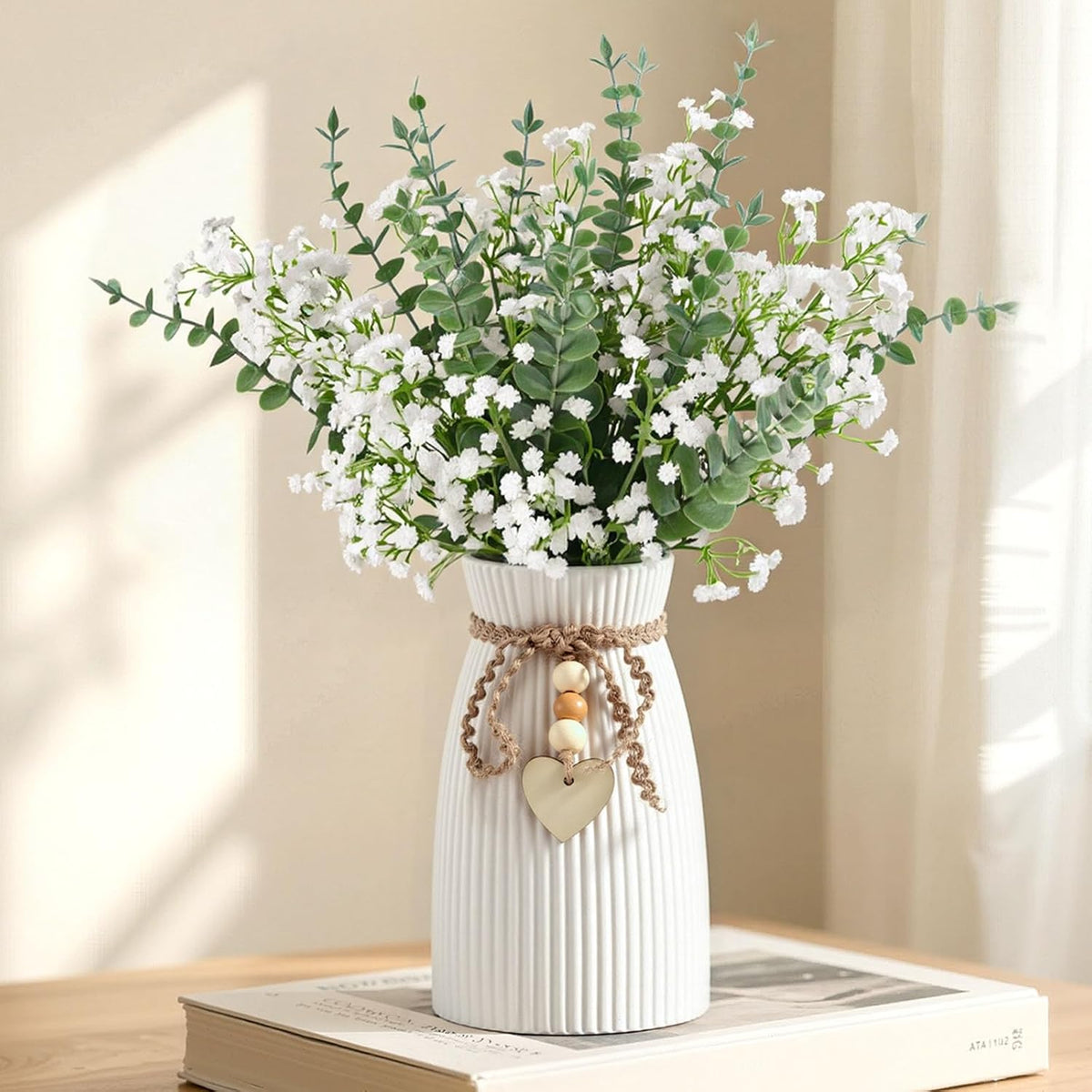 DomeStar White Ceramic Vase, 6.3" Tall Flower Vase for Pampas Grass