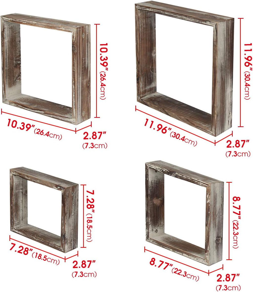 J JACKCUBE DESIGN Wall Decor Floating Hanging Square Shelves Wall Mounted Rustic Wood Cube Display Shelf Shadow Boxes Decorative Boho Home Décor for Living Room, Bedroom, Office, Set of 4 - MK571A