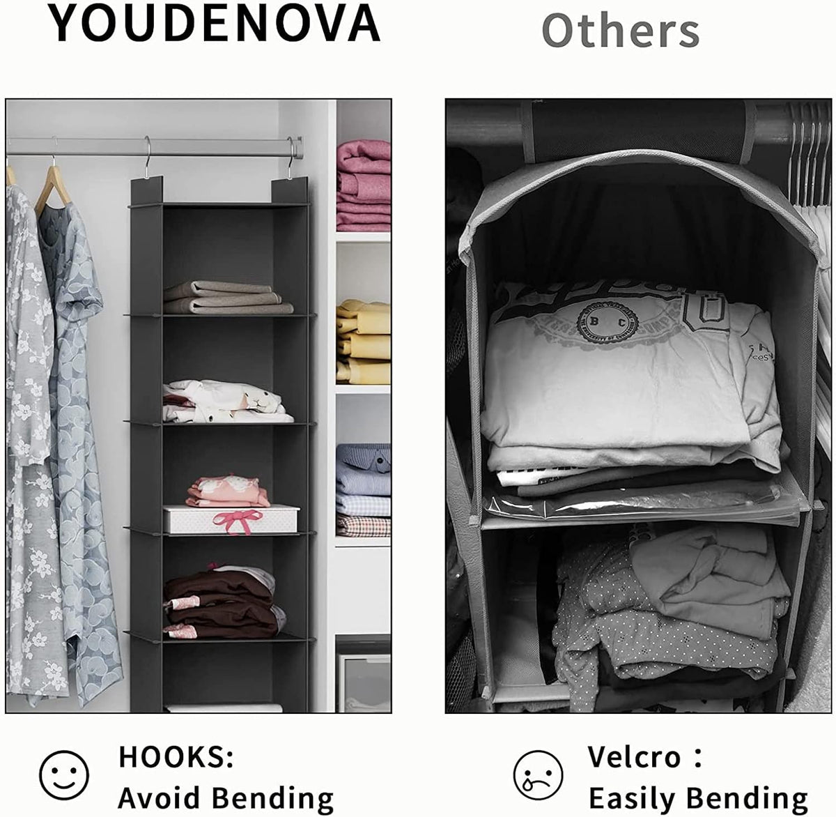 YOUDENOVA Hanging Closet Organizer, Closet Organizers and Storage, Black