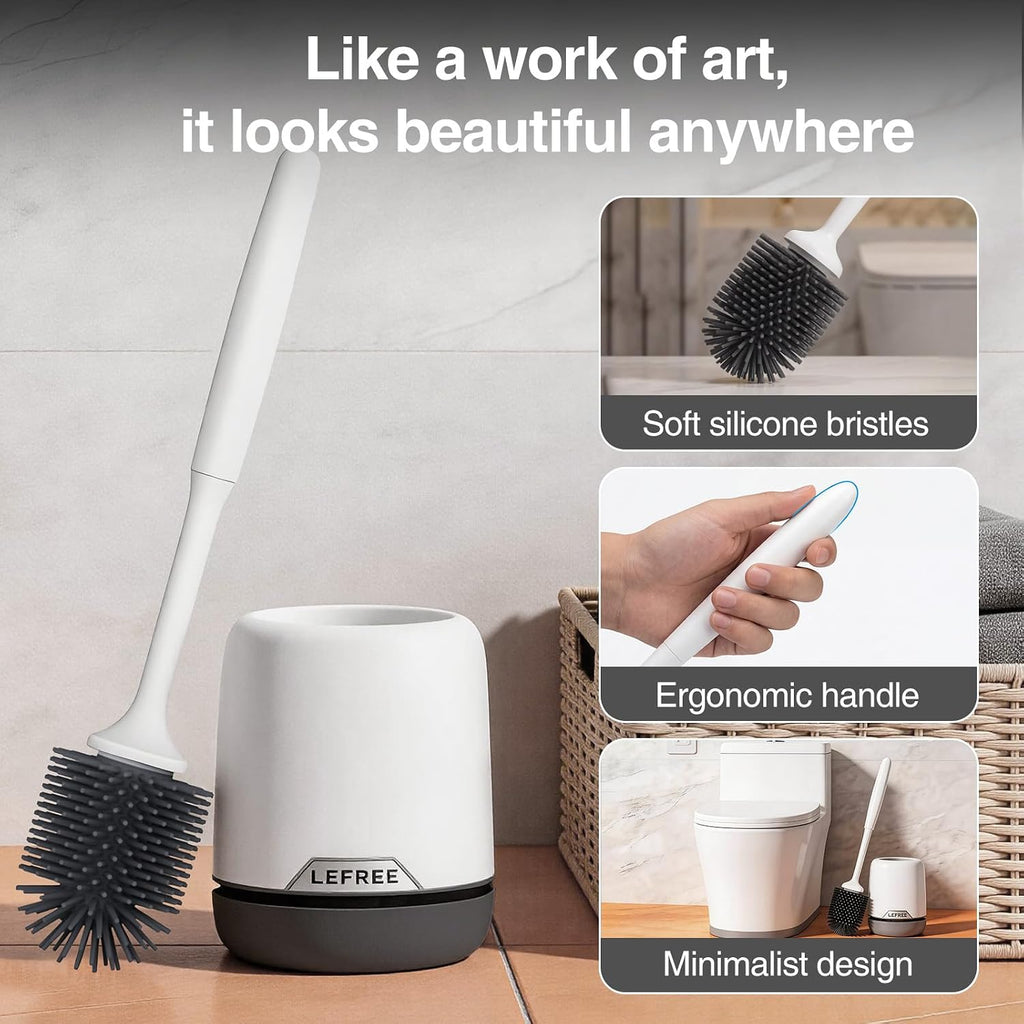 Lefree Silicone Toilet Brush and Holder Set with Ventilated Holder, Floor Standing & Wall Mounted Toilet Scrubber