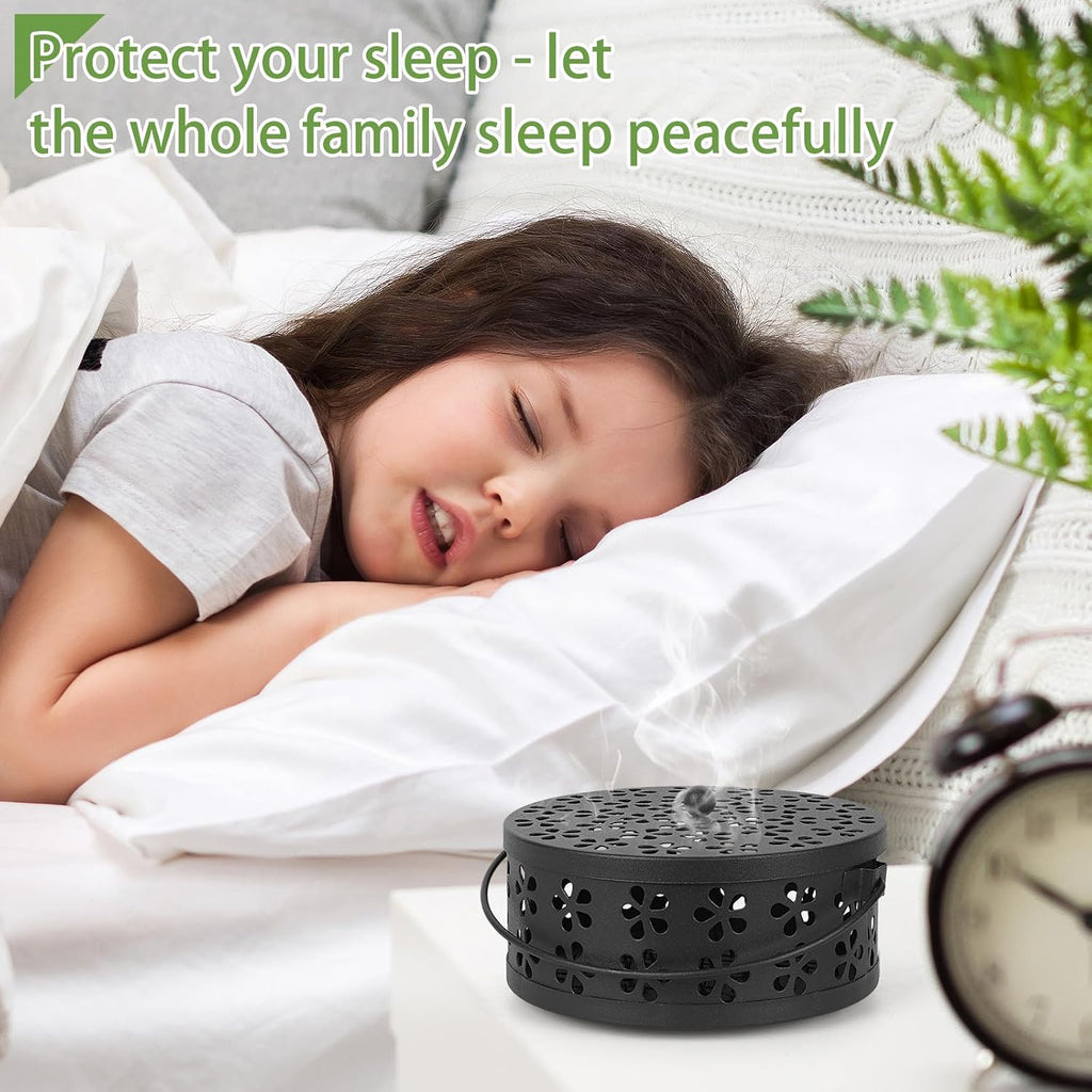 Portable Iron Mosquito Coil Holder with Handle, Black