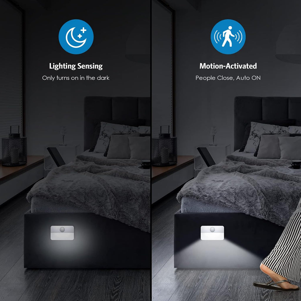 AMIR 4 Pack Mini Motion Sensor Stair Light for Indoor, Battery-Powered LED Night Light, 40 Lumen 6500K, Cordless Closet Lights, Safe Lights for Stairs, Hallway, Bathroom, Kitchen, Cabinet
