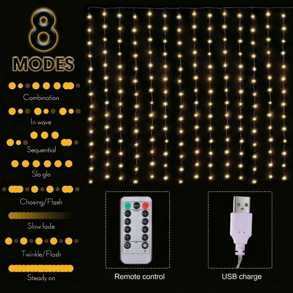 Meonum 2 Pack 195LED Curtain Tapestry Backdrop String Lights