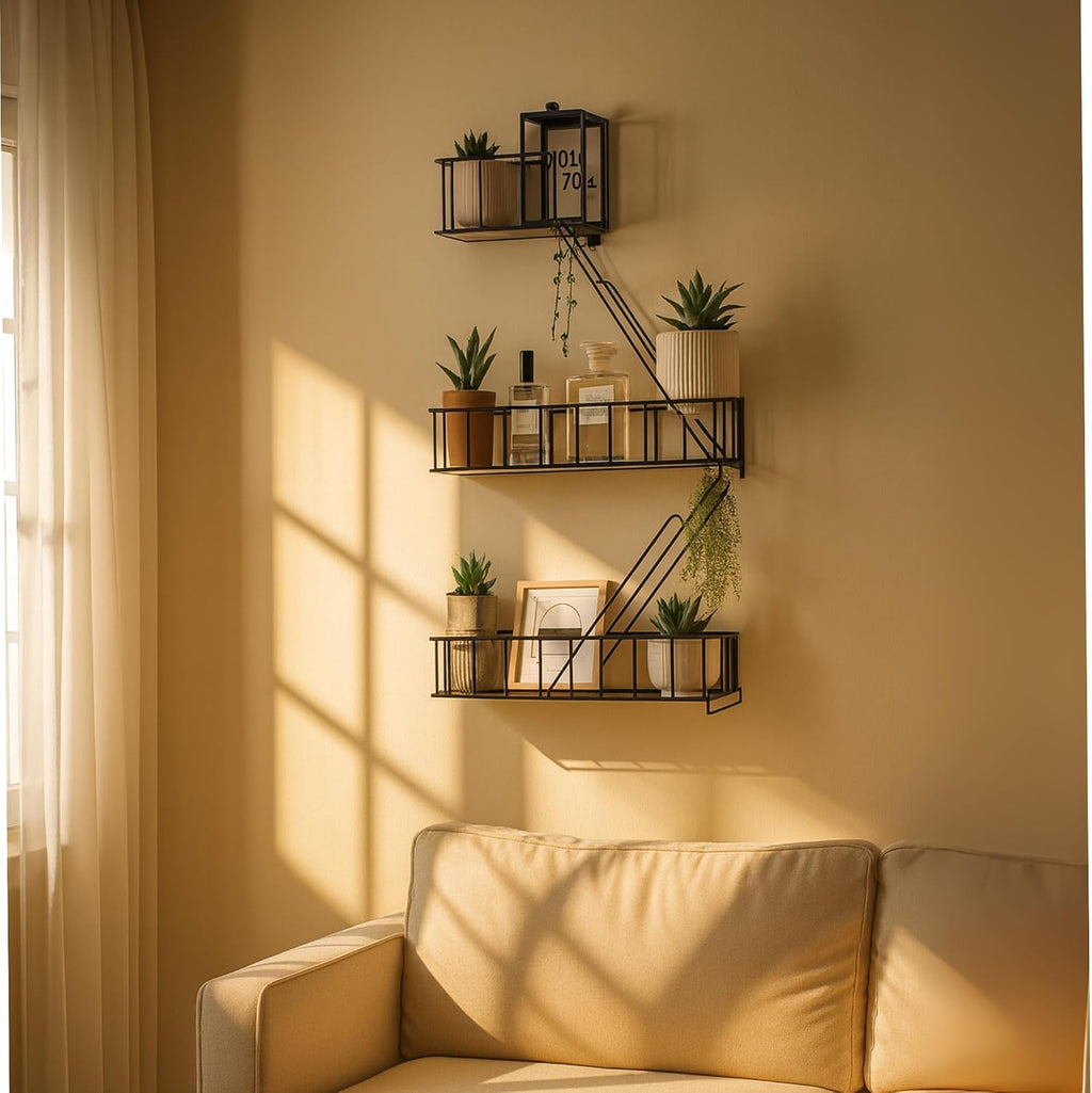 Fire Escape Shelf, Black Metal Decorative Floating Ladder Shelf, 2.5-Tier