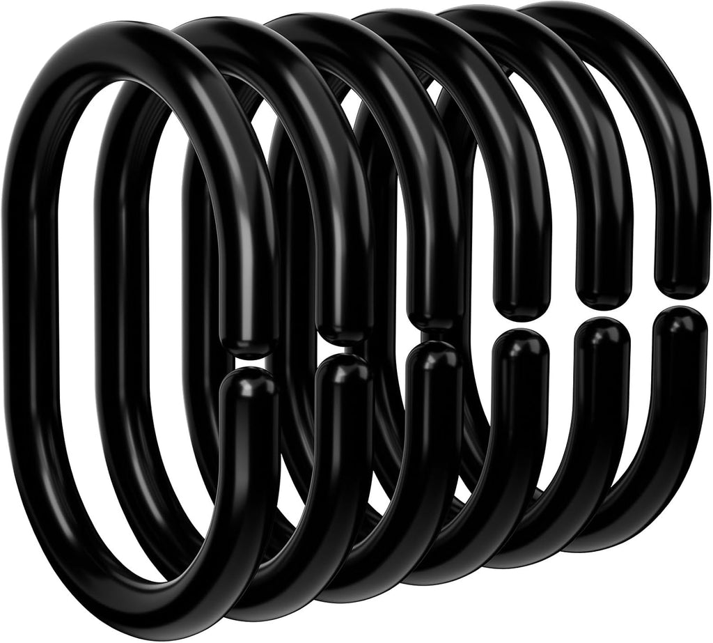 24 Pack Plastic Shower Curtain Hooks, Goowin C Shaped Black Shower Curtain Rings Rust Proof, Anti-Drop Shower Curtain Hangers Shower Hooks for Shower Curtain, Bathroom Shower Rings for Curtain, Black