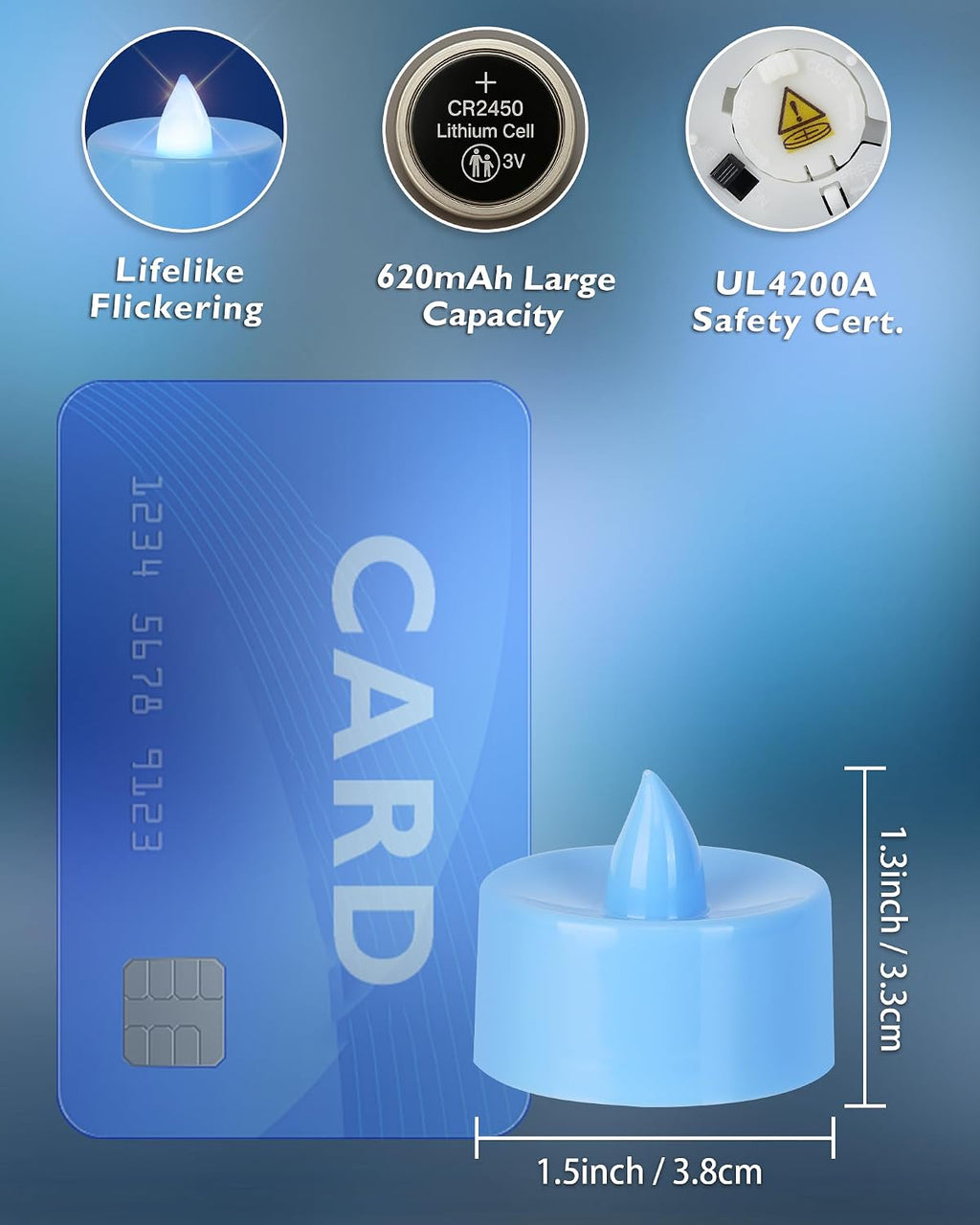 Homemory 24-Pack Light Blue Remote LED Battery Tea Light Candles, 400+ Hrs