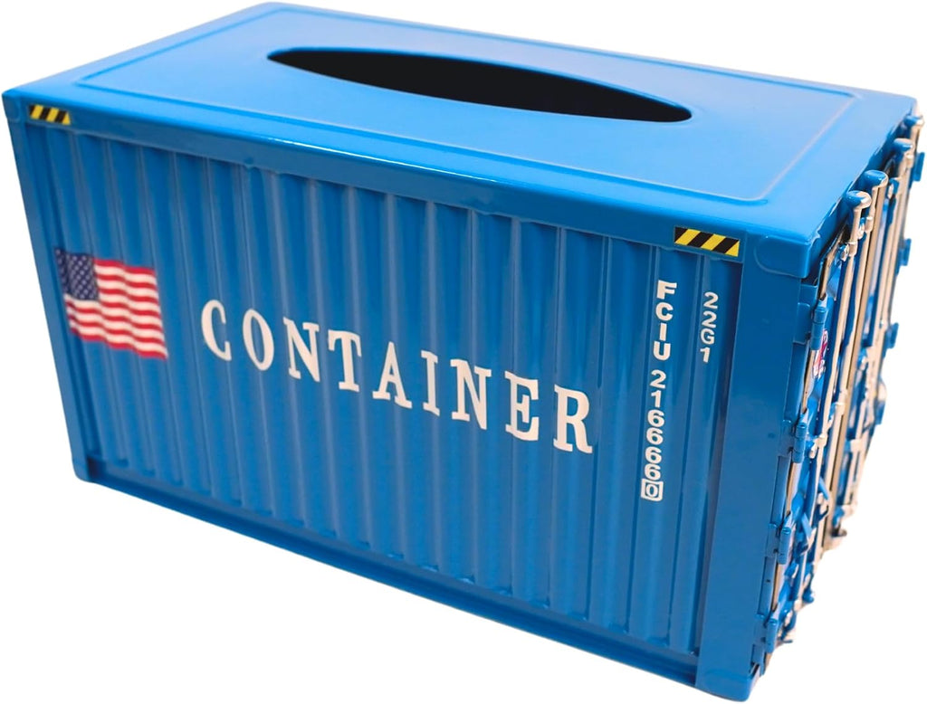 Shipping Container Tissue Box Cover – Sturdy All-Metal Construction, Fits XL US Tissue Boxes – Industrial Decor for Homes, Offices, Restaurants & Man Caves (Blue)