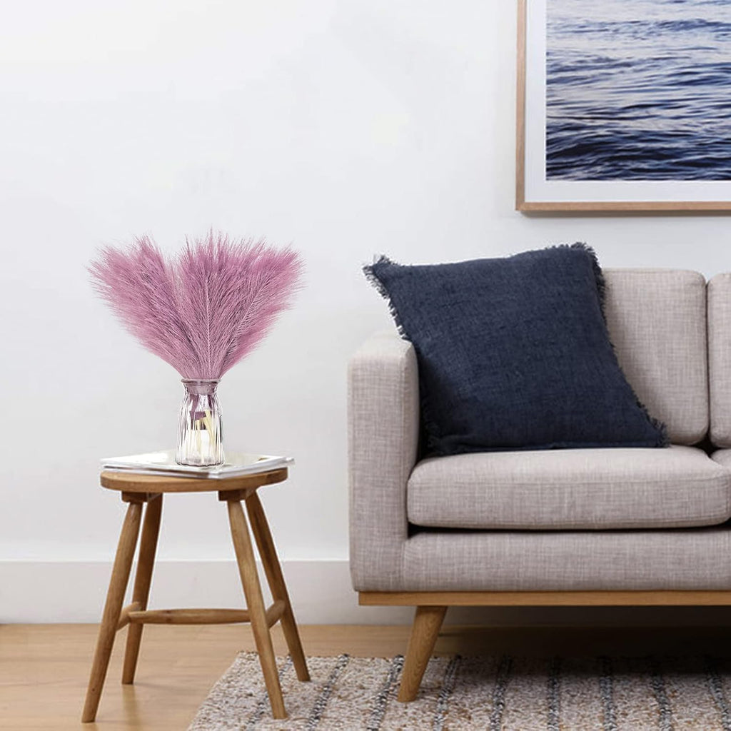 Faux Pampas Grass, 6 Stems Artificial Pampas Grass Decor Flurry Pompous Grass for Small Vase Boho Home Decor/Wedding Arrangements/Rustic Decor 18''/45cm (Light Purple)