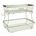 2-Tier Stackable Wire Basket with 2 Banana Hooks, Pantry Organizer for Kitchen Countertops, Cabinets & Under-Sink Spaces; Ideal for Storing Snacks, Fruits, Veggies, Onions, Potatoes, & More,Green