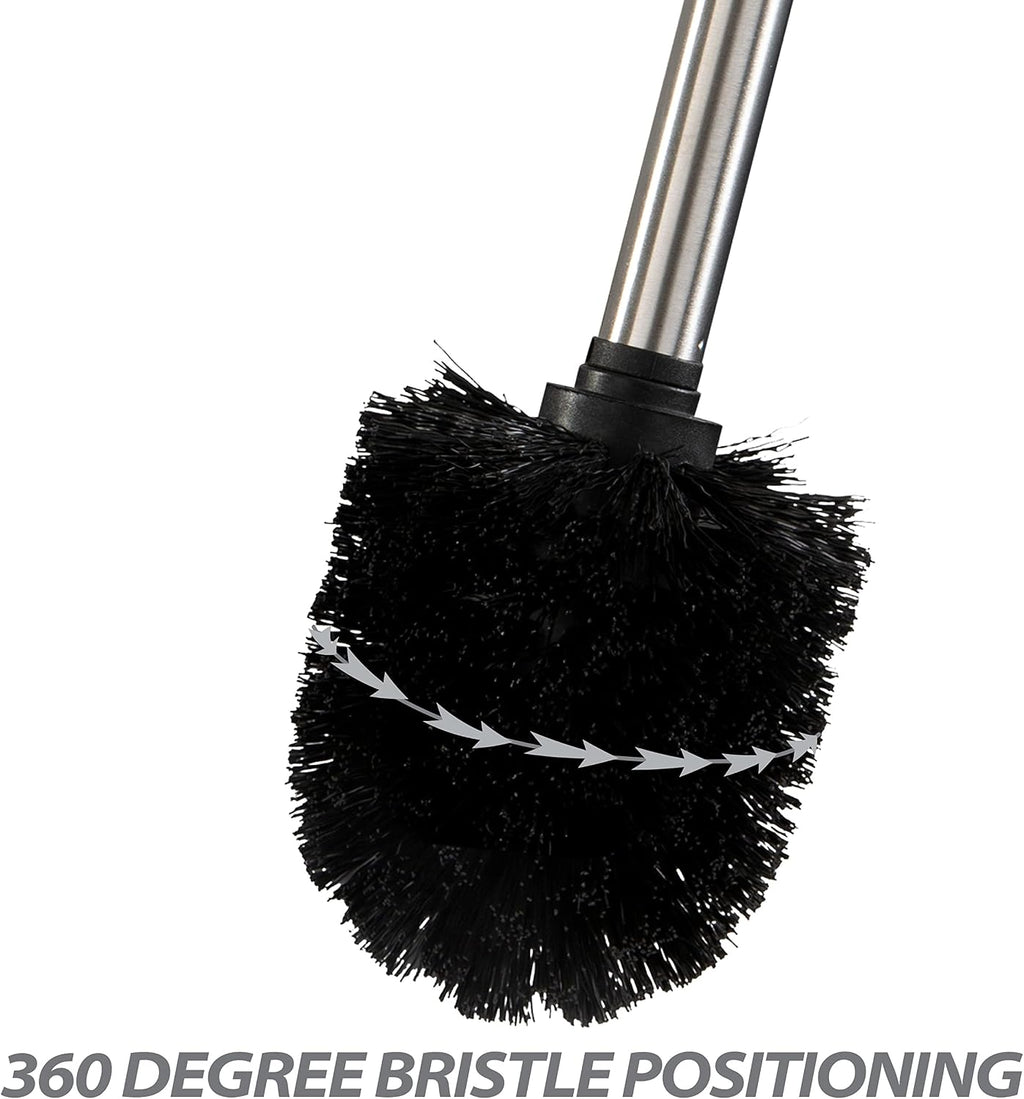 Bath Bliss Toilet Brush and Holder | Self Closing Lid | 360 Degree Brush Head | Bathroom Cleaning | Compact Size | Storage and Organization | Matte Black
