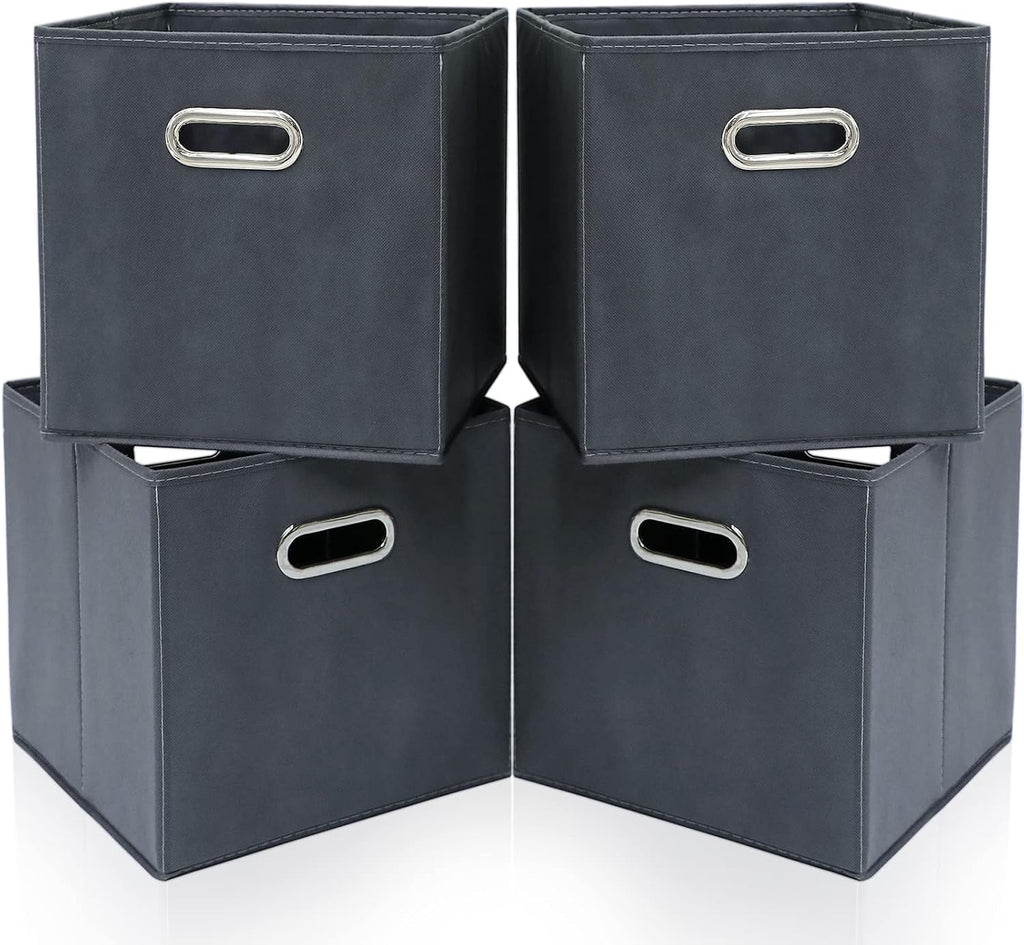11 Inch Cube Storage Bins , Fabric Cubes Organizer Baskets with Handle, Foldable Basket for Closet or Collapsible Storage Box, 11x11x11 Set of 4 (Grey )