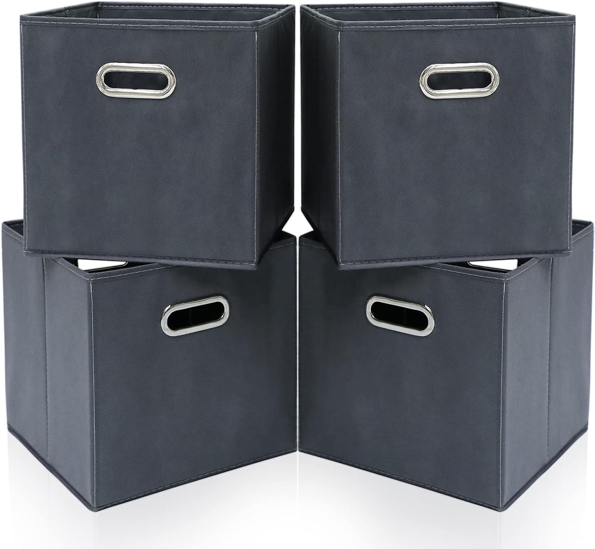11 Inch Cube Storage Bins , Fabric Cubes Organizer Baskets with Handle, Foldable Basket for Closet or Collapsible Storage Box, 11x11x11 Set of 4 (Grey )