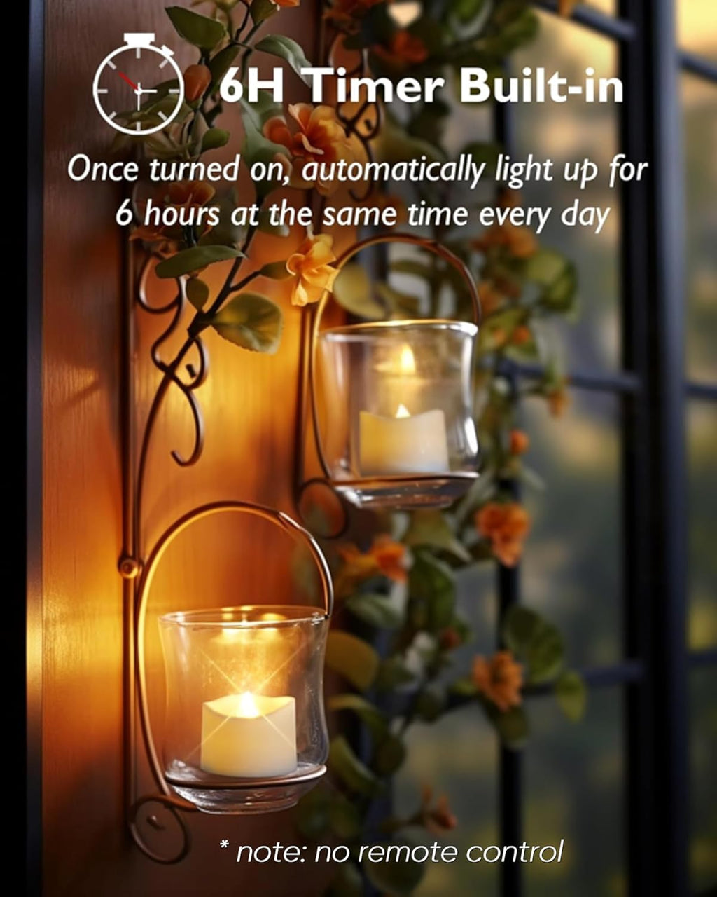 Homemory 24-Pack Battery Tea Lights with Timer Built in, Auto-On 6H Daily