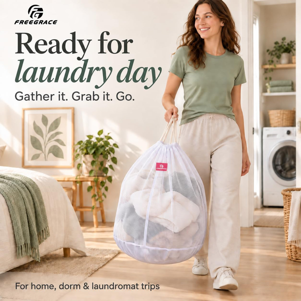 Freegrace Extra Large Mesh Laundry Bag, Heavy Duty Drawstring Hamper Liner