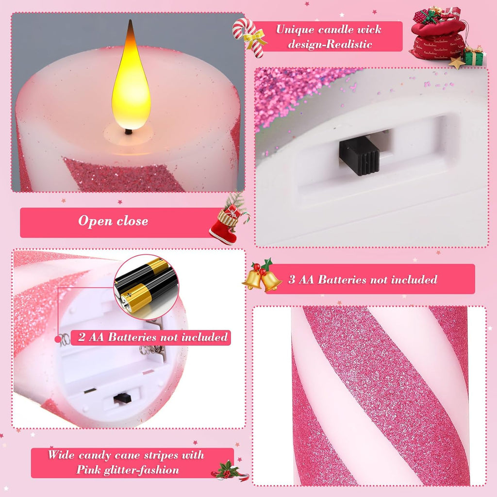 Retisee 2 Pcs Flameless Pillar Candles Remote Timer,3" X 6",Pink