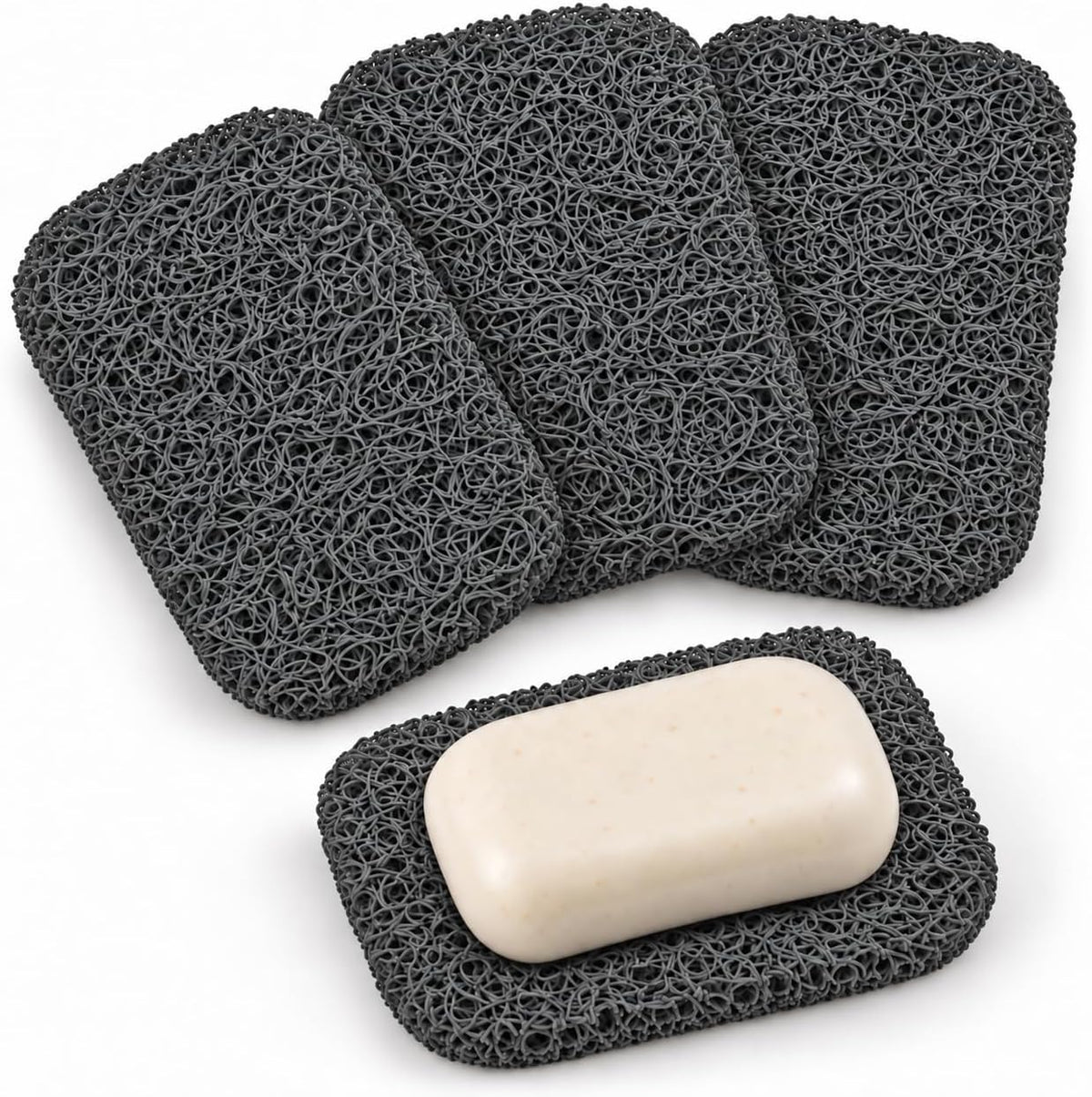 4 Pack Soap Saver Pads for Bar Soap, 4.5 x 3 Inch Soap Lifter Pads, Quick Drain Soap Holder for Soap Dish, Kitchen Sink, Bathroom, Shower and Bathtub, Gray