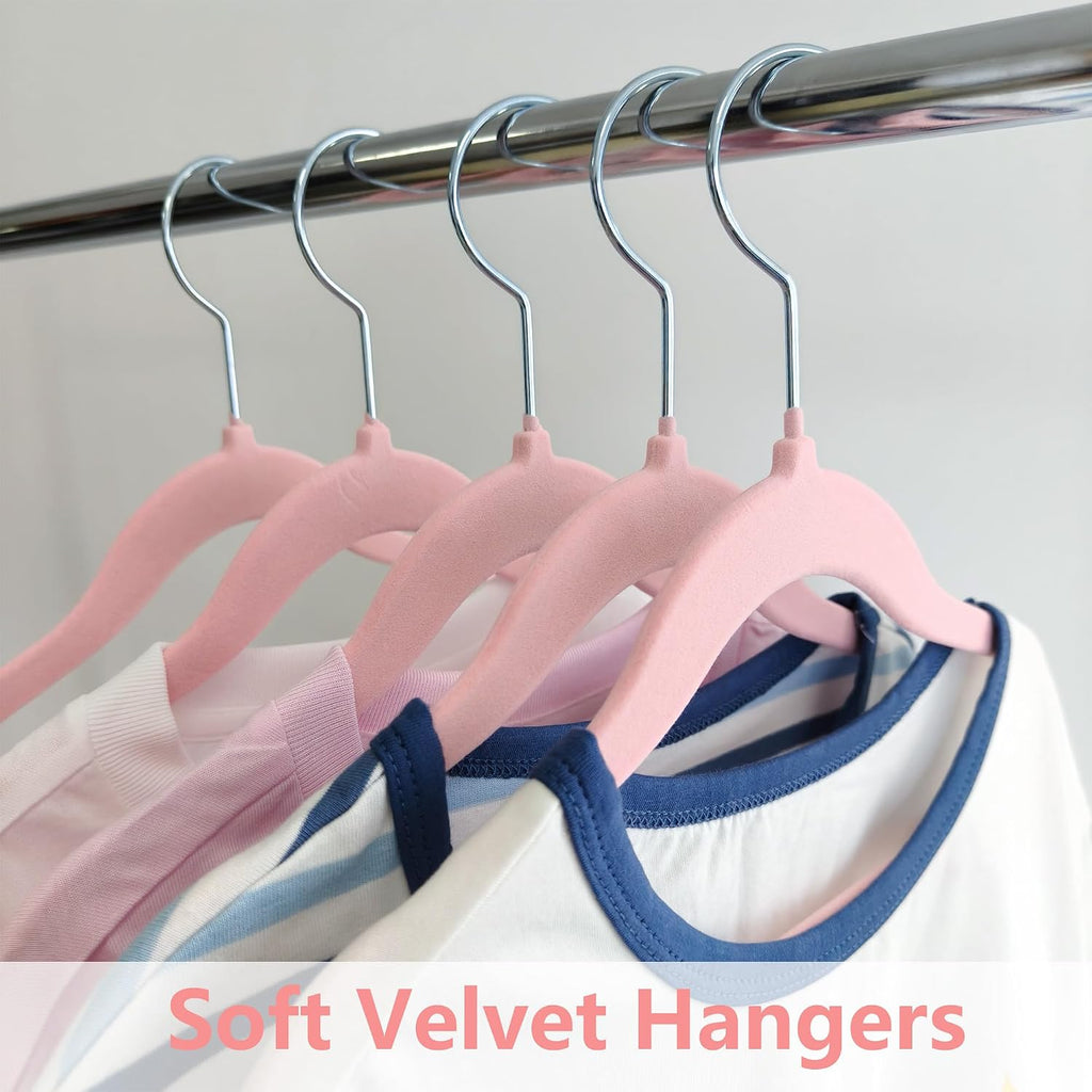 60 Pack Pink Velvet Kids Clothes Hangers - 11.6in for Ages 4-10,with 360° Swivel Hook, Non-Slip, Space-Saving Slim Felt Hangers for Kids Coats, Jackets, Dresses,Shirts, Suits & T-Shirts