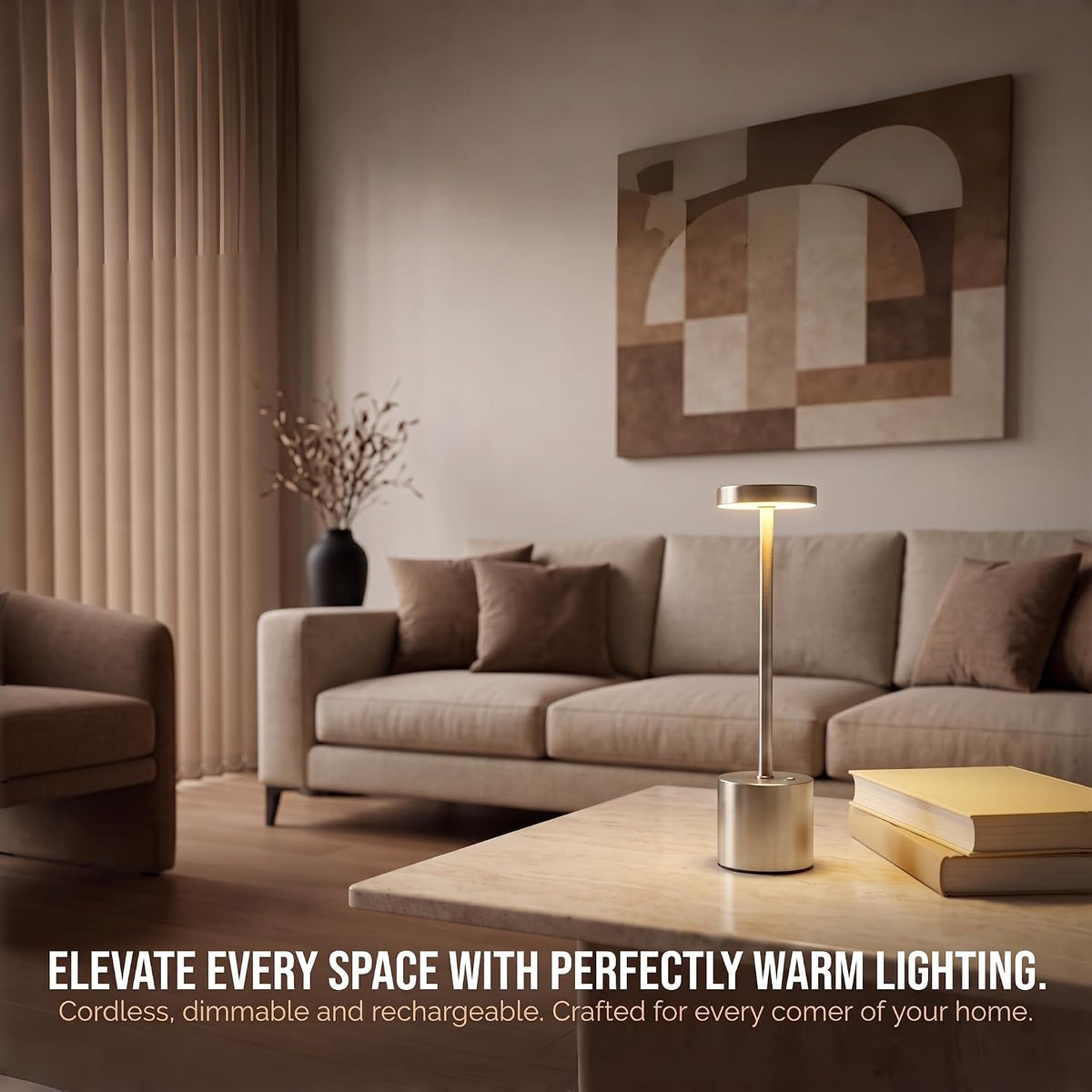 Silver Cordless Table Lamp 2Pack Rechargeable Portable Table Light