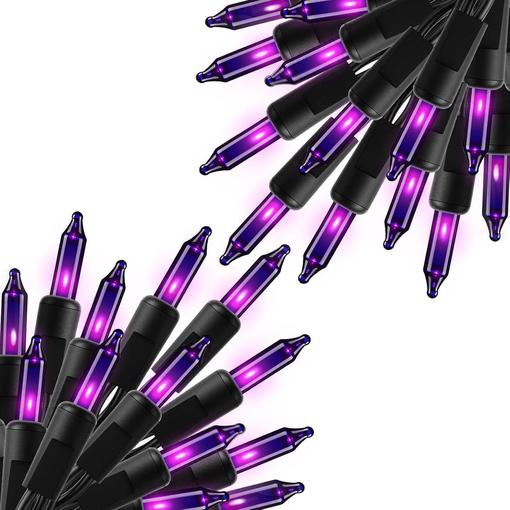 2 Pack Purple Halloween Mini Lights, 10 Feet 50 Count Mini String Lights