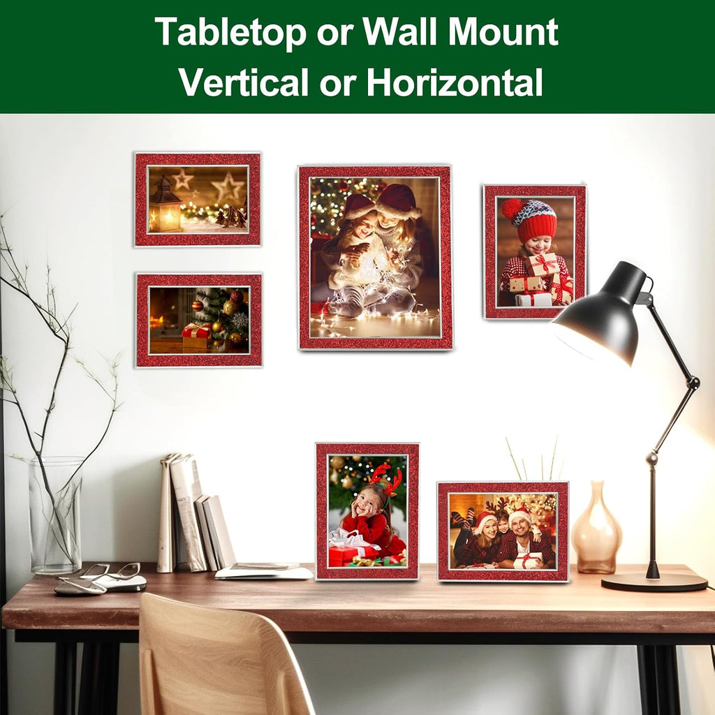 HIKWADERY 4x6 Picture Frame Glitter, Red Bling 4 by 6 Photo Frames with HD Real Glass, for Wall or Tabletop Display, Family Friends Wedding Mother's Day Gift (4 x 6, Red)