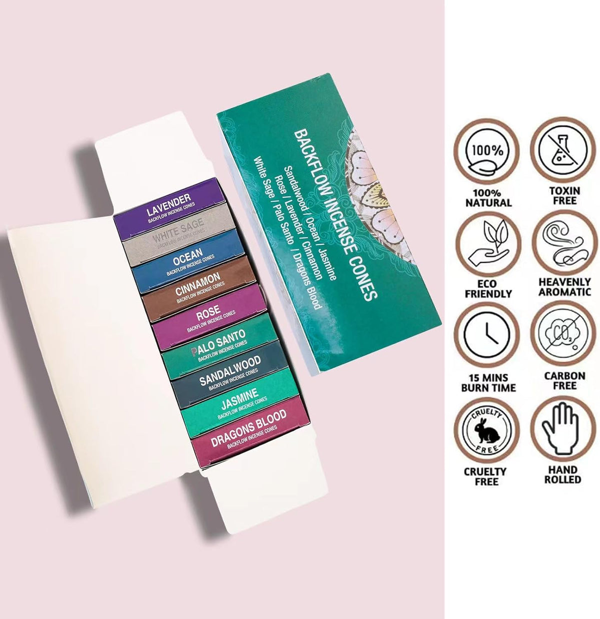 Set of 9 Backflow Incense Cones Gift Variety Pack