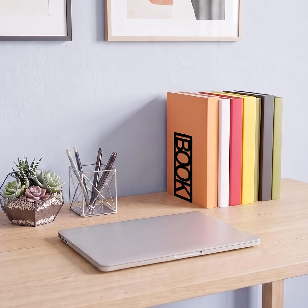 Book Ends for Shelves Set of 6, Black Modern Minimalist Metal Bookends Decorative Book Holder for Home Office Desk Bookshelf Decor Book Shelf Organizer