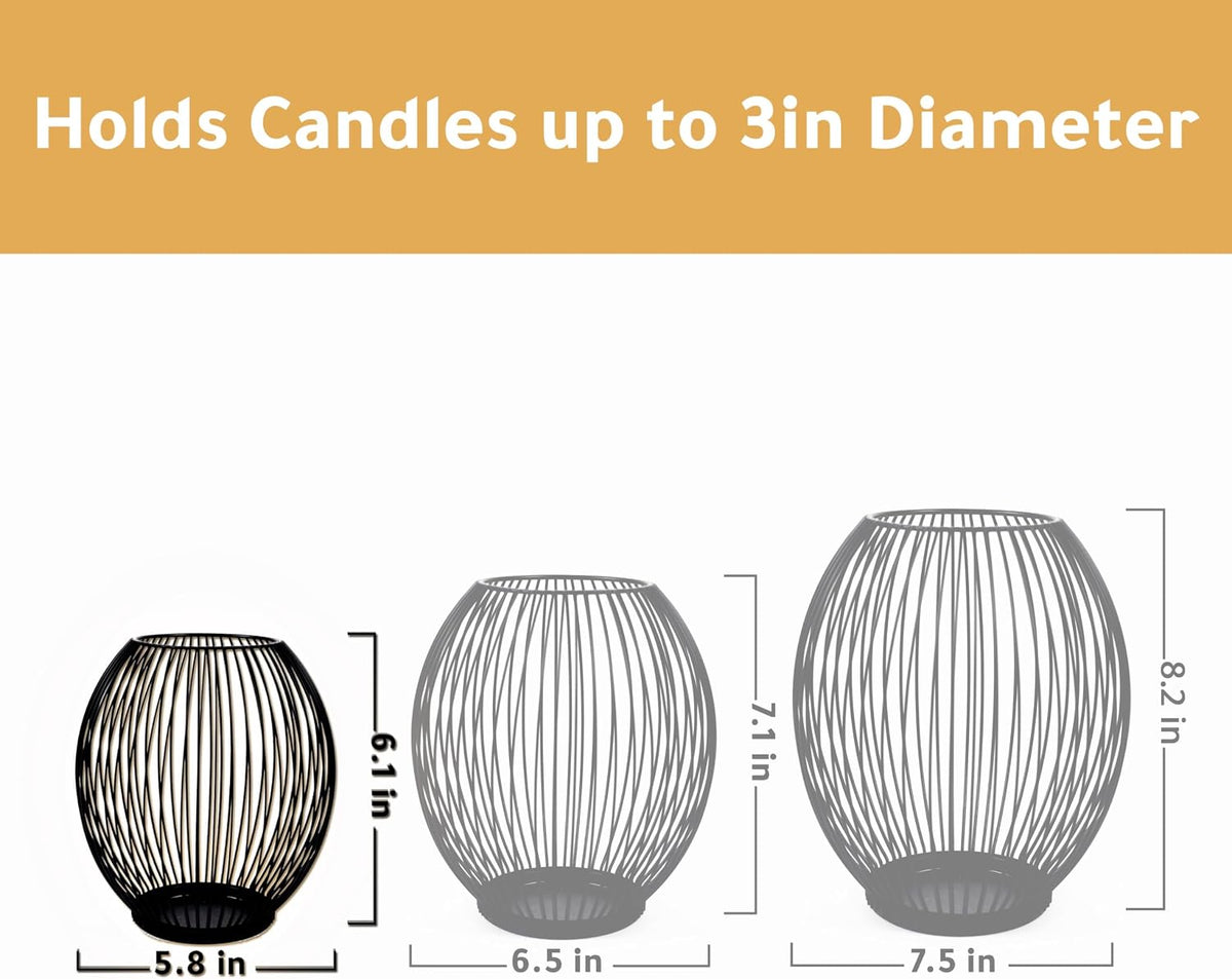 OLEEK Small Outdoor Candle Holders for Patio - Pillar Candle Holder - Black Wire Candle Holder for Table Centerpiece - Iron Lantern Decorative Candles - Farmhouse Decor Fireplace Metal Candle Holders