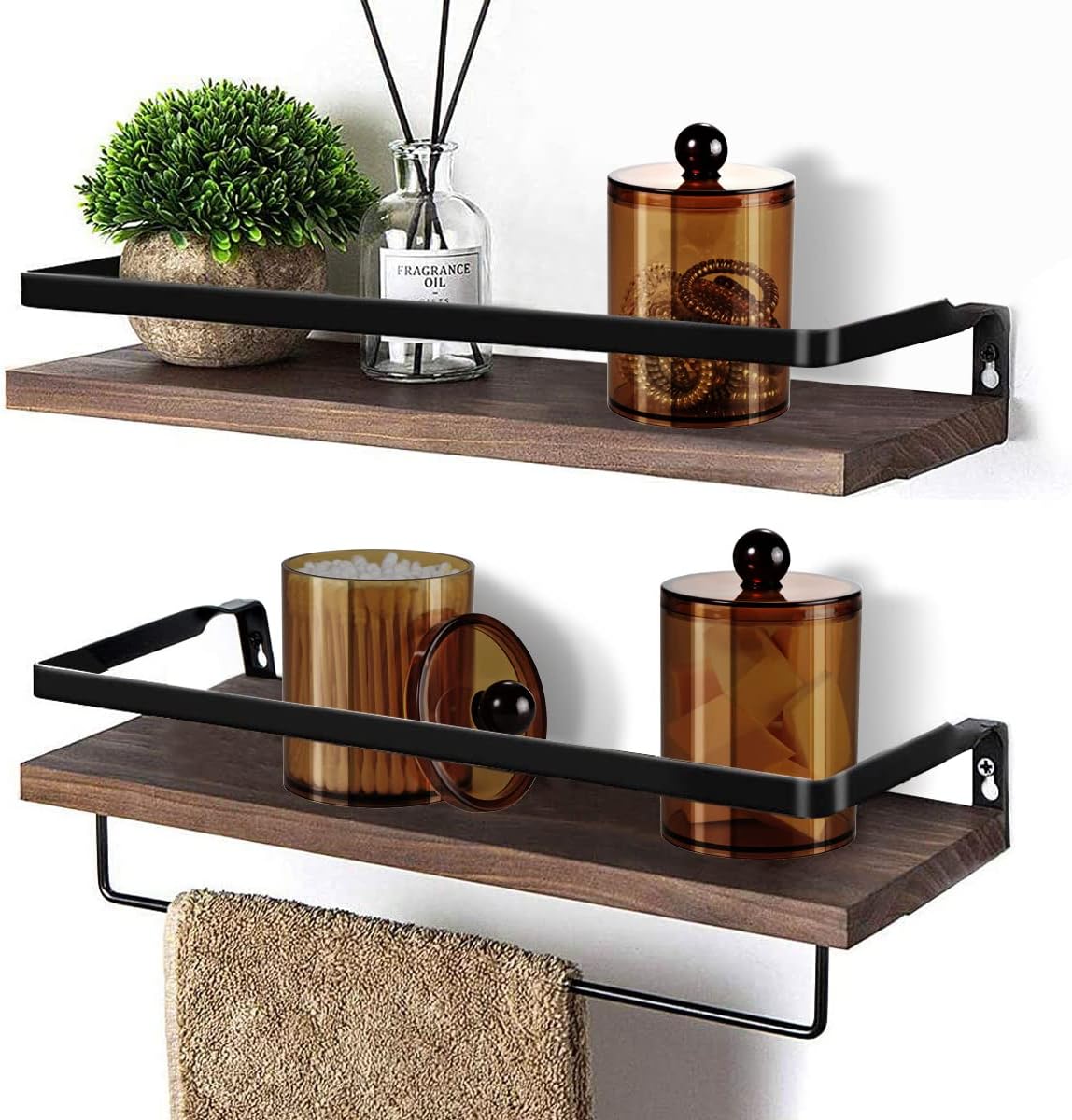 SheeChung 4-Pack Qtip Holder, Amber Acrylic Apothecary Jars for Bathroom