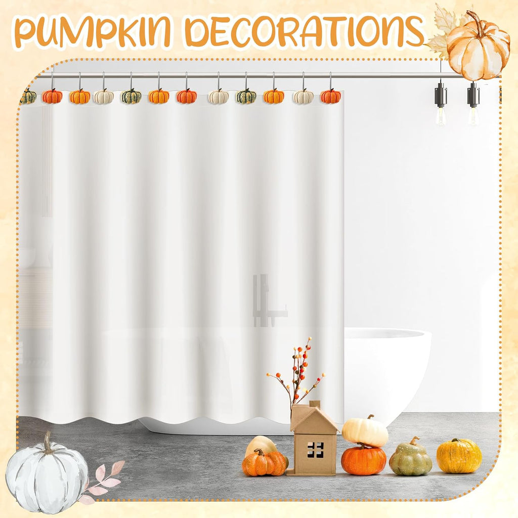 Reallnaive 12 Pcs Pumpkin Fall Shower Curtain Hooks Farmhouse, Green