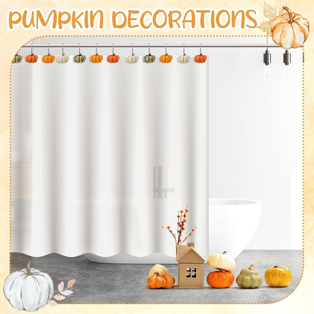 Reallnaive 12 Pcs Pumpkin Fall Shower Curtain Hooks Farmhouse, Green