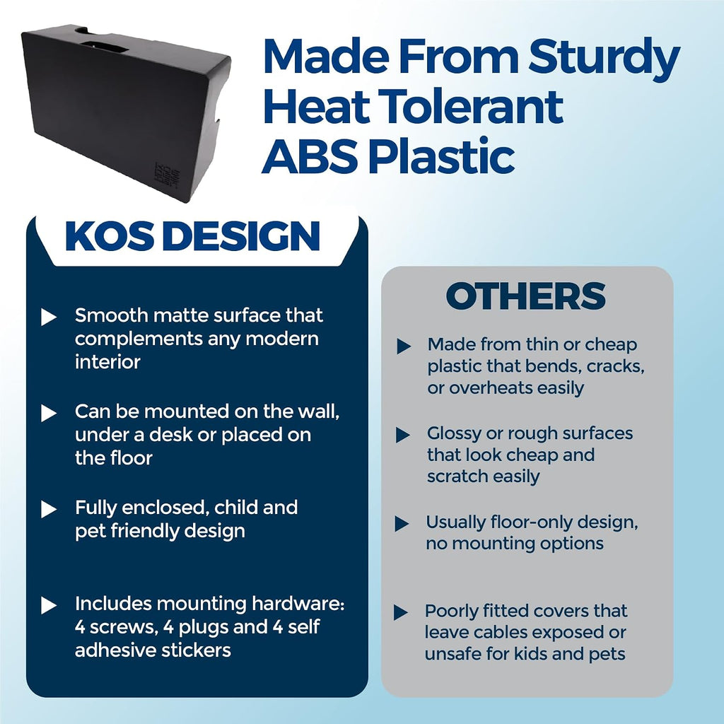 Cable Management Box ABS 12.6x7.9x4.5in, Black, Mounting Kit Included