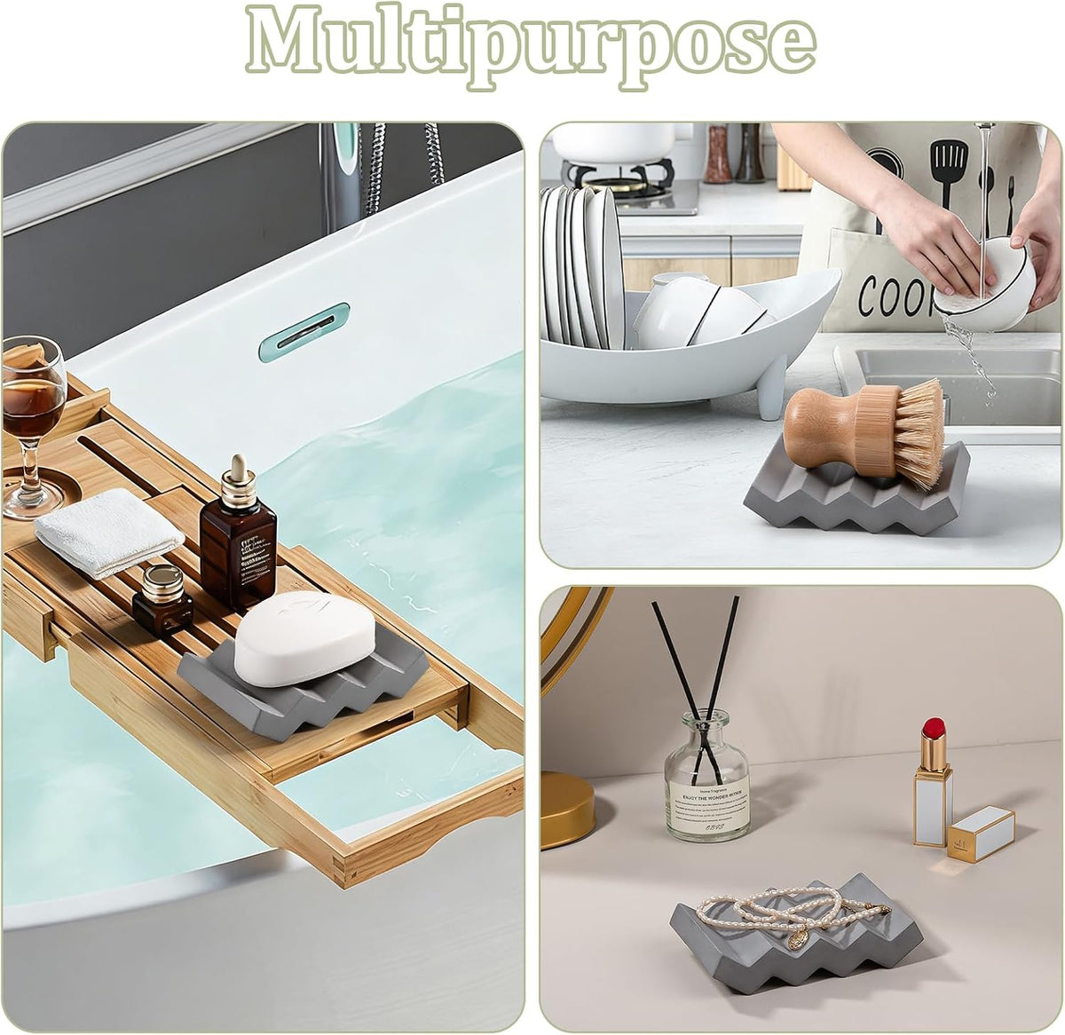 Bar Soap Holder Diatomite Soap Dish Sponge Caddy, Dark Grey