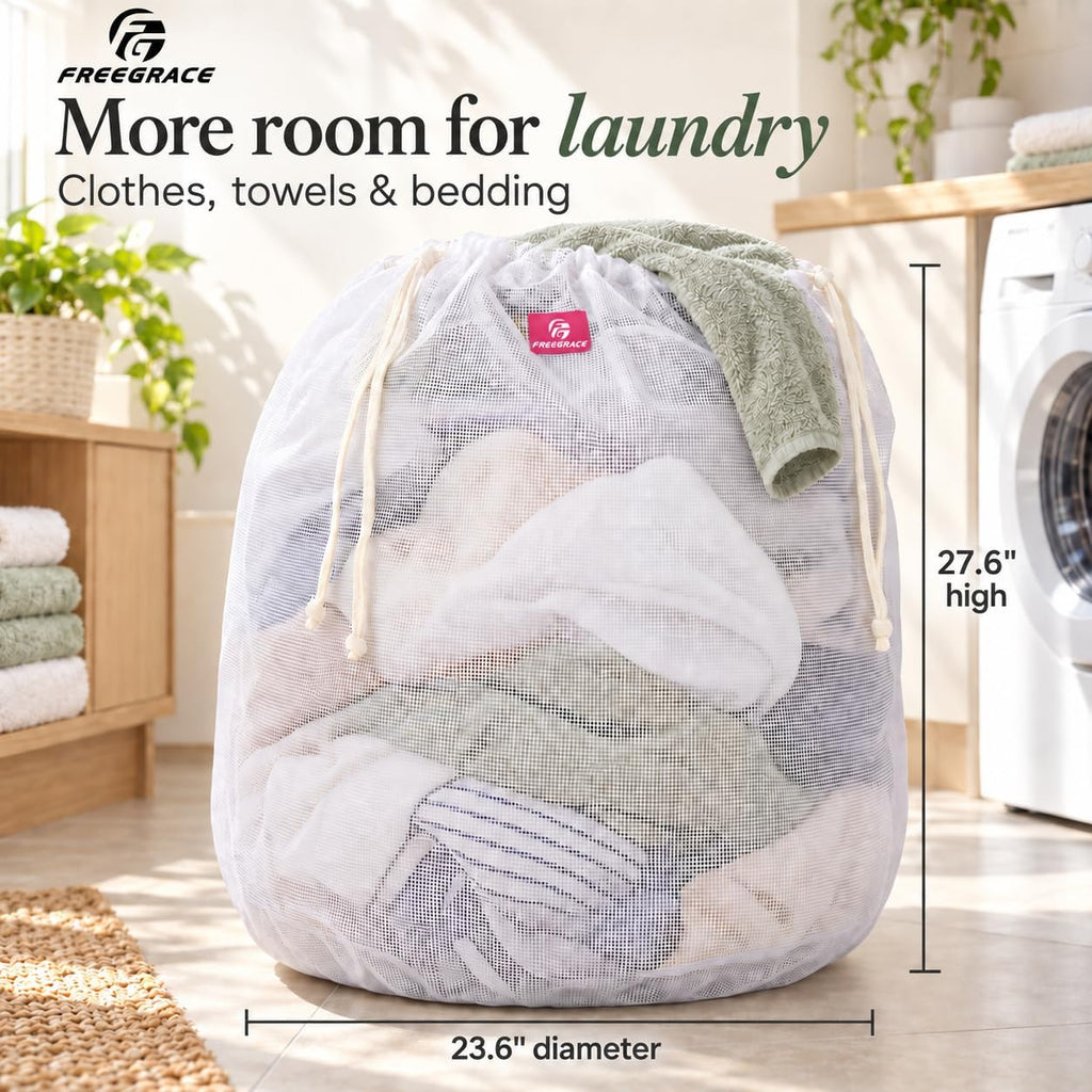 Freegrace Extra Large Mesh Laundry Bag, Heavy Duty Drawstring Hamper Liner