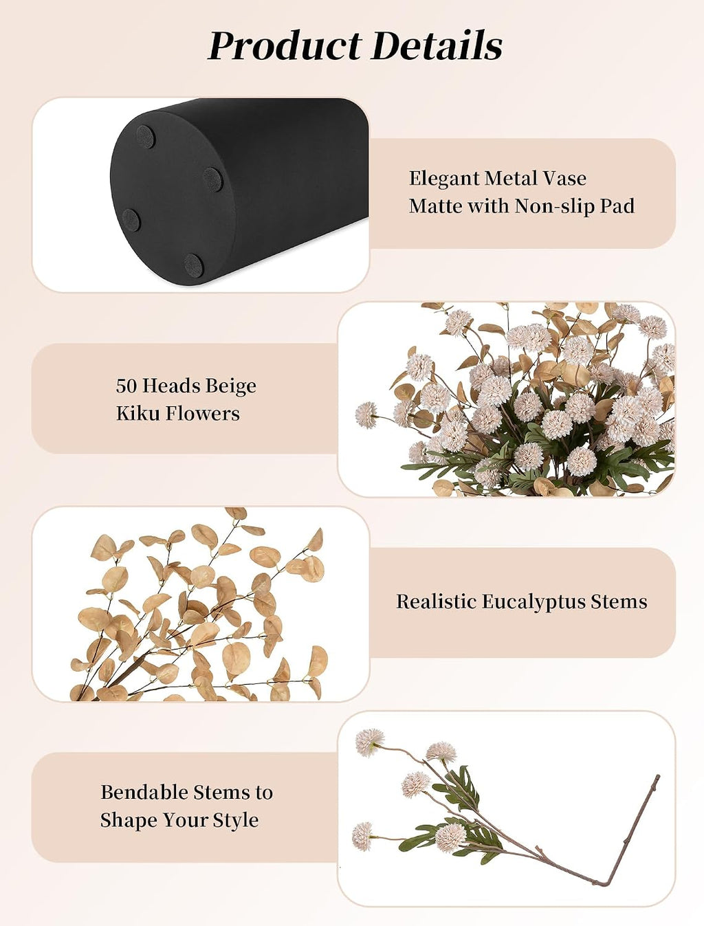 BLOSMON Fake Flowers Centerpieces for Tables, Beige Mums for Dining Room