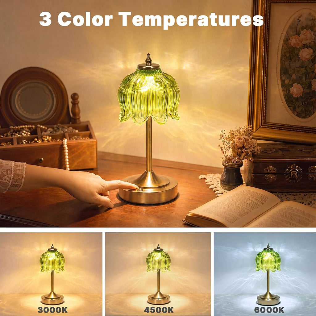 Lotus Flower Lamp Cordless Rechargeable Table Lamp 5200mAh Battery Operated Portable Desk Lamp 3 Color Modes Touch Control Stepless Dimmable for Nightstand Bedroom Desk Office Kitchen