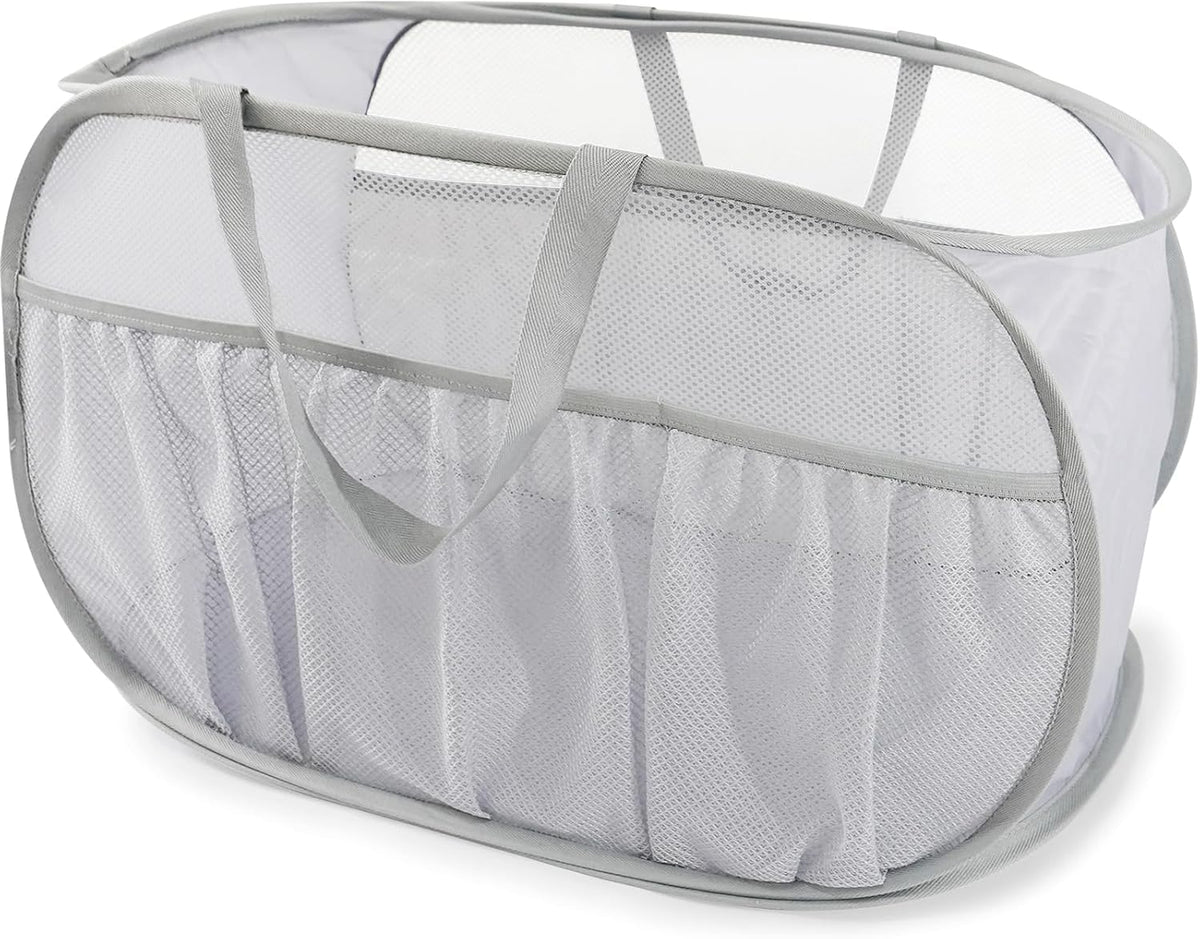 Collapsible Laundry Baskets, Upgrade Pop Up Laundry Hamper with Convenient Bags, Foldable Laundry Basket Mesh Light Weight, Easy to Carry Clothes Hampers for Laundry, Dorm, Toys, Travel Grey