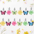 Whaline 12Pcs Spring Floral Butterfly Shower Curtain Hooks Colorful Resin Pendants Accessories Flower Butterfly Decorative Curtain Hanger Anti Rust Hooks for Home Bathroom Bedroom, 6 Designs