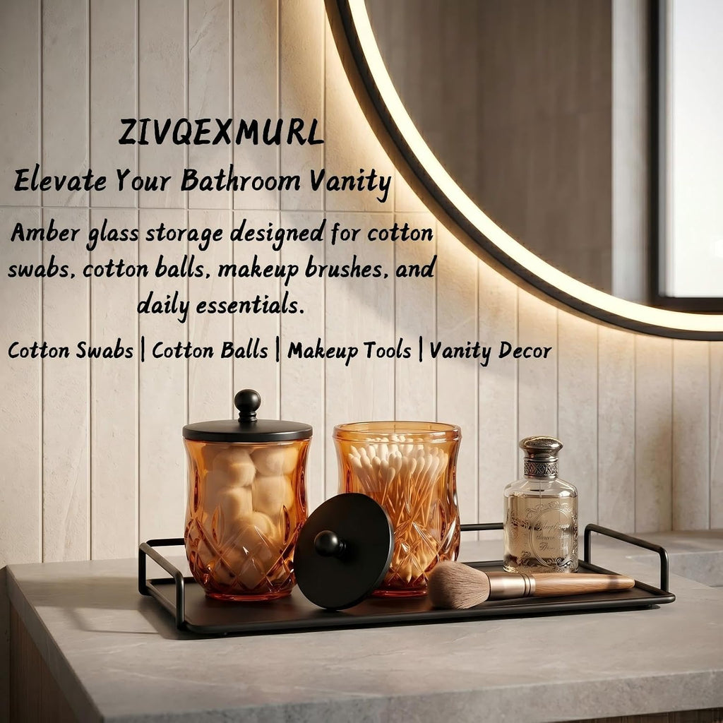 2 Pack 10Oz Amber Q-Tip Holder, Round Thick Glass